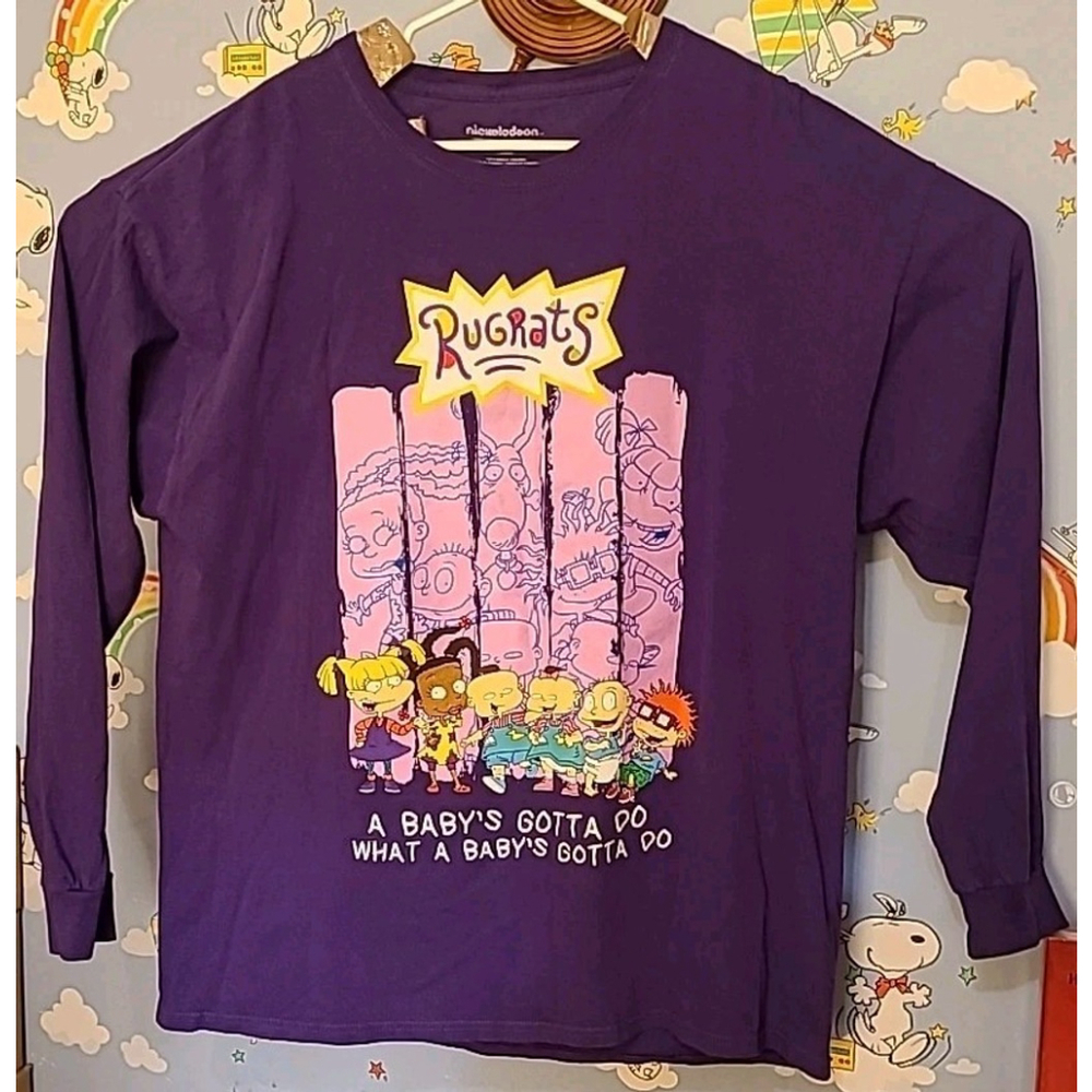 Nickelodeon Rugrats Shirt Adult Large Purple Double Sided Graphic Long Sleeve